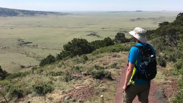 Hiking around the rim of a volcano