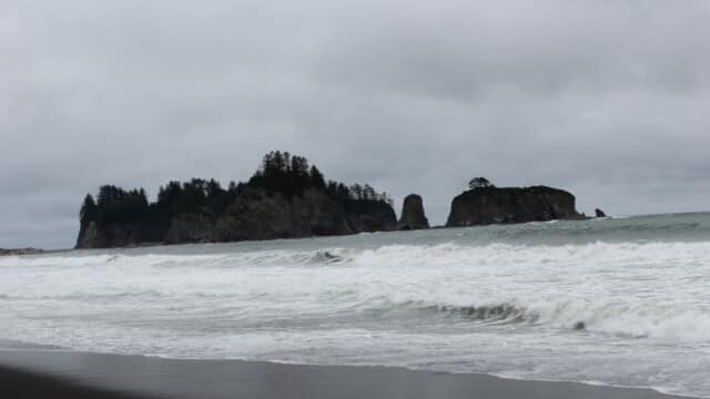 Sea stacks in the distance.