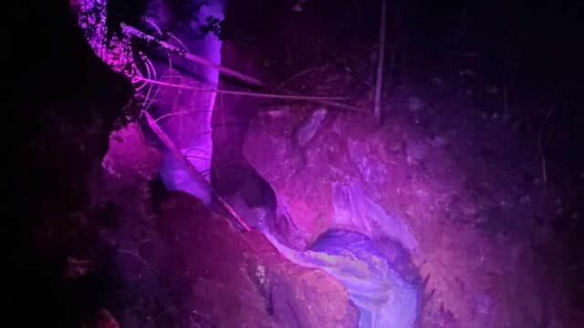 Ladder Creek falls under the lights