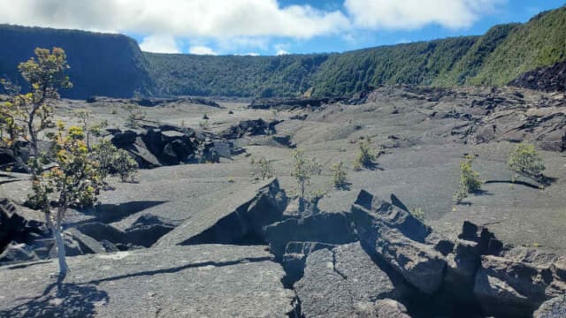 Walking along the floor of the crater