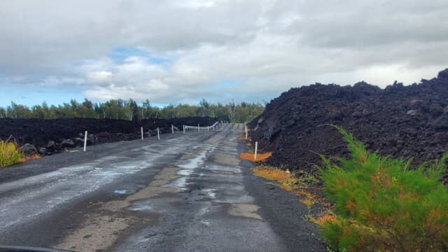 A fairly recent lava flow crossed this road